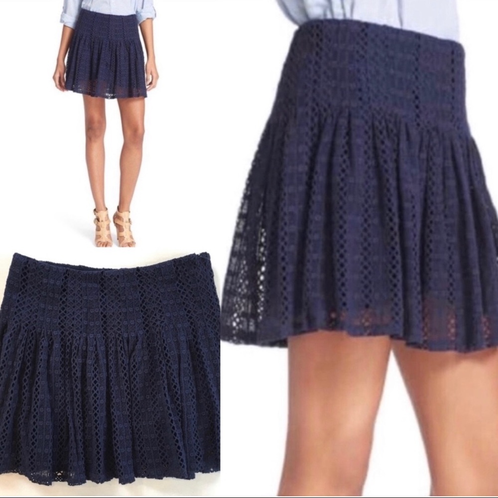 JOIE MARTEL EMBROIDERED EYELET BLUE LACE SKIRT 2